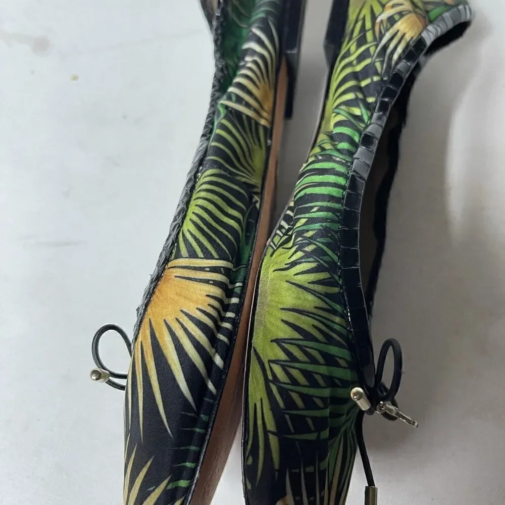Sam Edelman Felicia tropical prints ballerina flats  black leather trim SZ8M